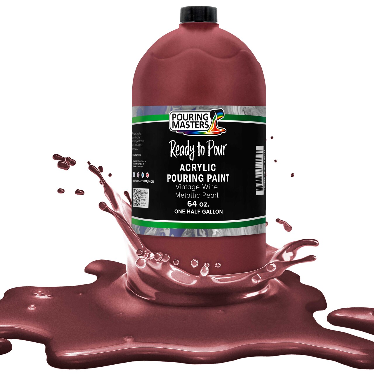 Pouring Masters Vintage Wine Metallic Pearl Ready to Pour Acrylic Pouring Paint - Premium 64-Ounce Pre-Mixed Fluid Acrylic Paint - Fluid Art Supplies for Canvas, Wood, Paper, Tile & Rocks